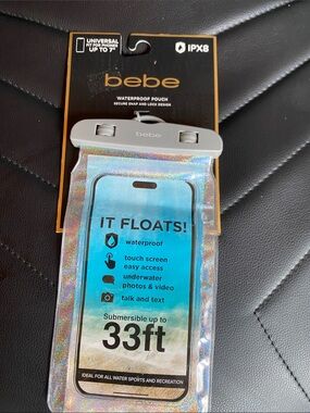 bebe Holographic Iridescent Waterproof Floating Phone Pouch with Gray Clamp